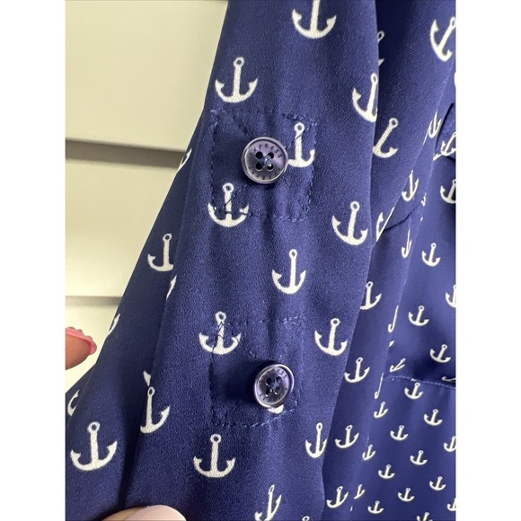 Express Anchor Print Long Sleeve Portofino Button Down Fisherman Top Size Small - Picture 6 of 8